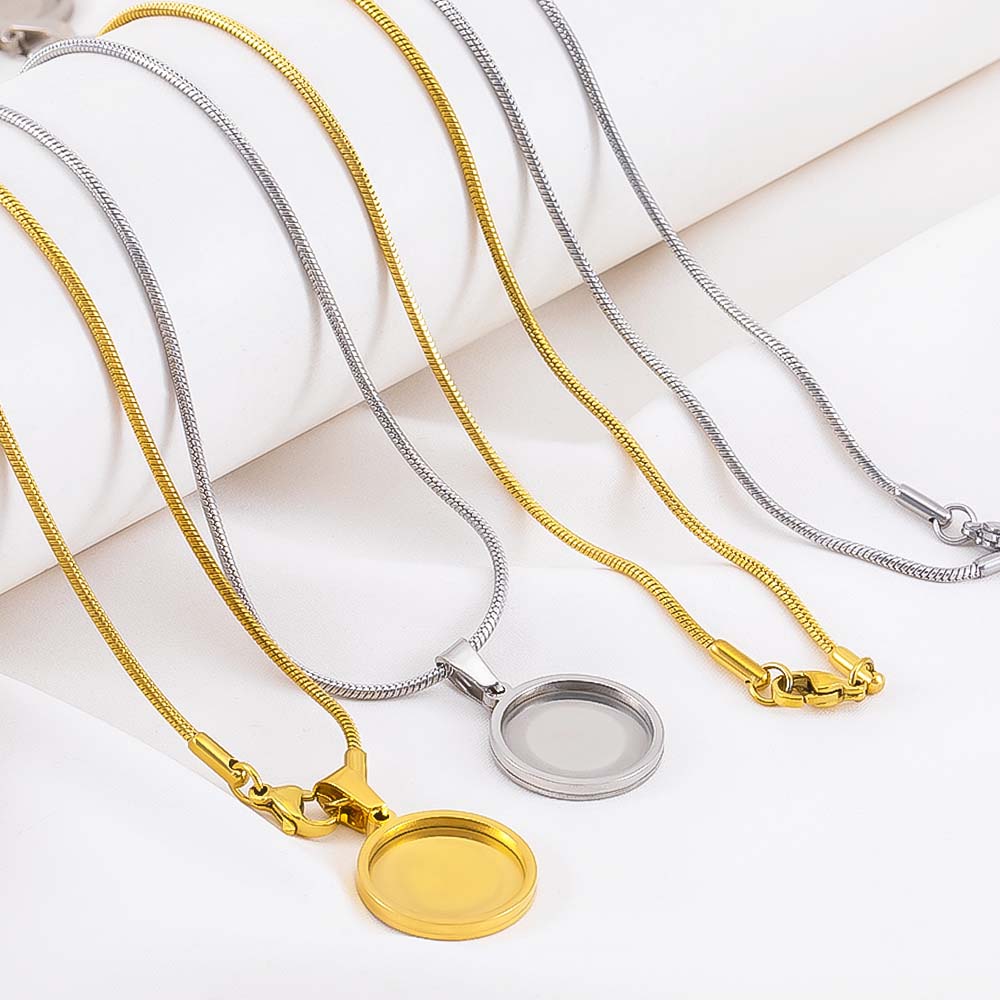 Pendant Blank Bezel - 1pc Stainless Steel Snake Chain Round