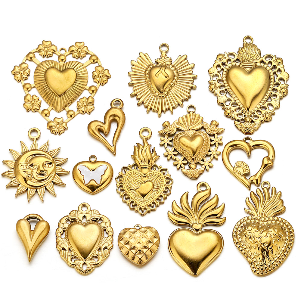 5pcs Stainless Steel Heart Sun - مراجعة Jewelry Making Materials Wholesale وسعره