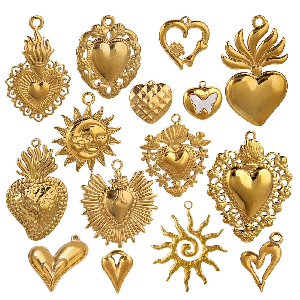 5pcs Stainless Steel Heart Sun - مراجعة Jewelry Making Materials Wholesale وسعره