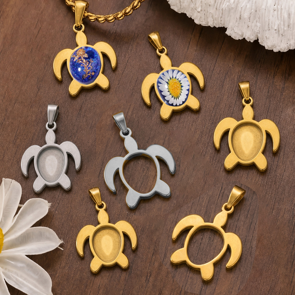 5pcs Stainless Steel Turtle Pe - مراجعة Pendant Blank Bezel وسعره