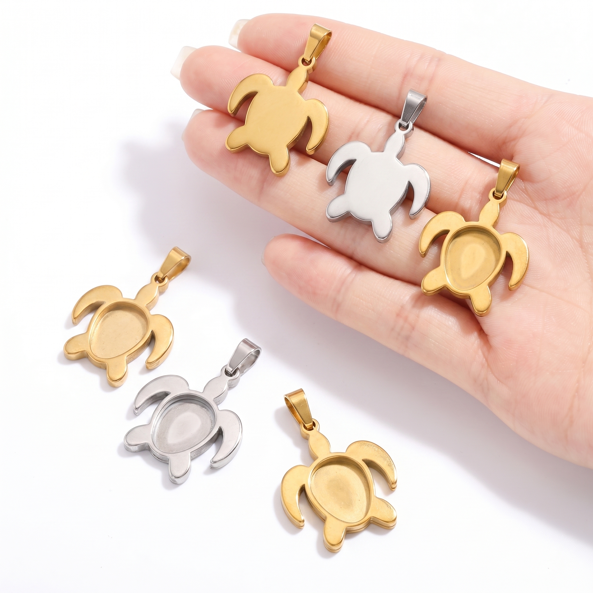 5pcs Stainless Steel Turtle Pe - مراجعة Pendant Blank Bezel وسعره